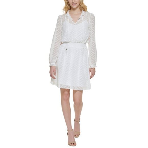 Tommy Hilfiger Womens Size 4 Ruffled Smocked Fit & Flare Dress in White $129 - Picture 1 of 7